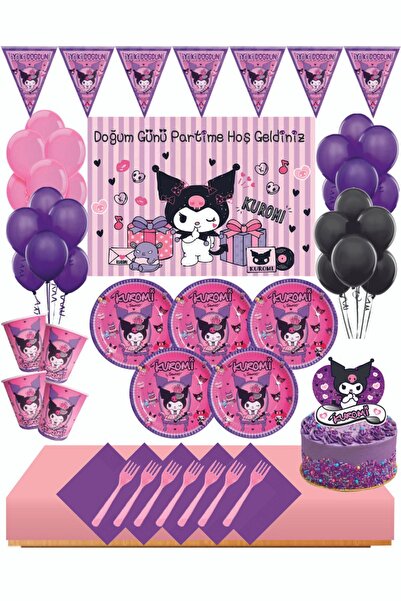 Masal Şekerleme Kuromi 32 Kişilik Afişli Doğum Günü Seti Pasta Süsü Dahil