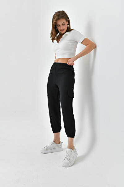 ubmbutik Pantaloni de damă Ayrobin - picior elastic și buzunar cargo