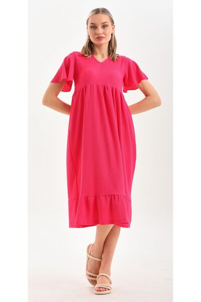 DEVRİMAY TEKSTİL Rochie de damă roz cu mâneci fluture