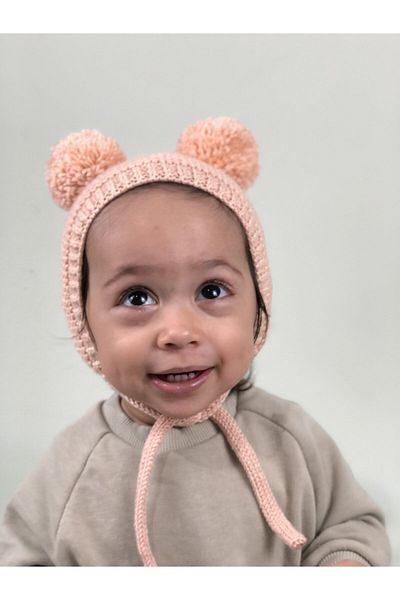 DERY BABY Unisex Pompom Baby Knitted Bonnet Beanie-powder