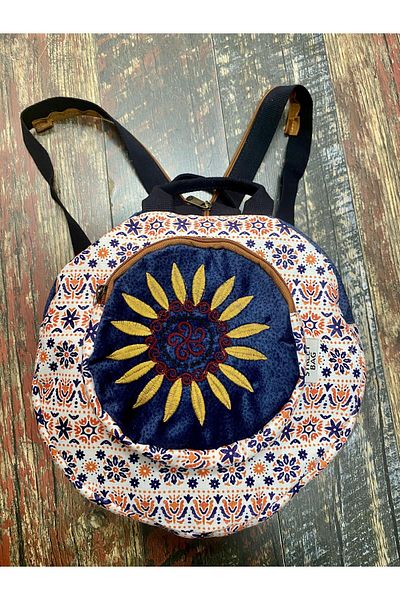 Street Bag Fargin Bohemian Embroidered Round Backpack - Waterproof, for Daily Travel