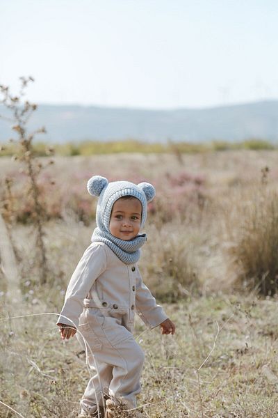 DERY BABY Pompom Bonnet Beret and Neck Collar Set-Grey