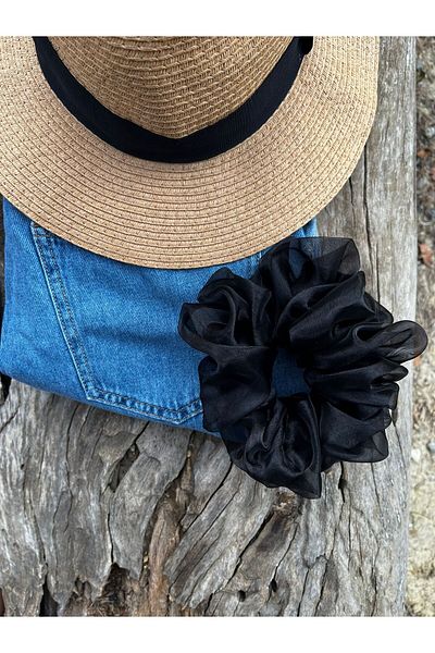 Melays Țesătură neagră pentru scrunchie - prima calitate, mărime medie, cataramă tip covrigi (1 bucată)