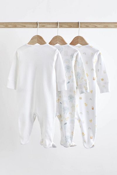 Next Baby White Shiny Animal Patterned 3-Piece 100% Organic Cotton Sleeping Bag Set - ALY01547