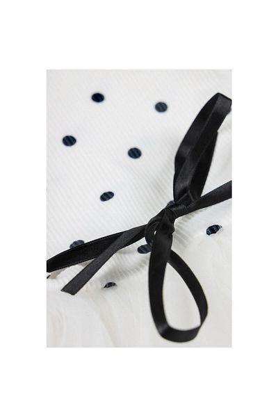 Şirin Şeyler Butiği Linda Short Sleeve Girls Princess Fluffy Ecru Dress Polka Dot Stretchy Lycra Dress Tutu Dress