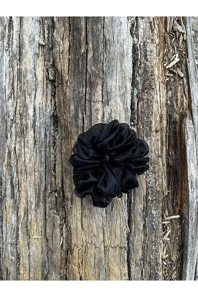 Melays Țesătură scrunchie neagră - prima calitate, dimensiune mică, cataramă tip covrigi (1 bucată)