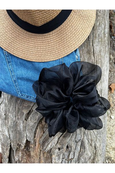 Melays 1. Scrunchie negru de calitate mare - țesătură cu cataramă tip covrigi (1 bucată)