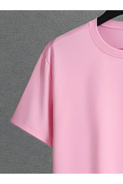 trendgar Set oversize cu imprimeu roz pentru femei, cu pantaloni scurți de sus