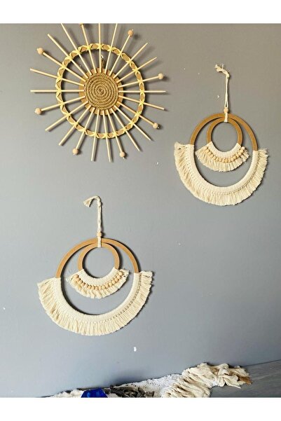 kattuna Bohem Makrome Ve Bambu Duvar Dekorasyon Ürünü 3’lü Set