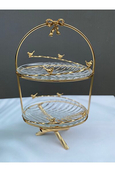 vanilya accessory 2-Tier Gold Presentation Holder - Bird Model Glass