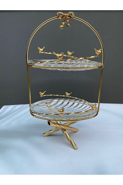 vanilya accessory 2-Tier Gold Presentation Holder - Bird Model Glass