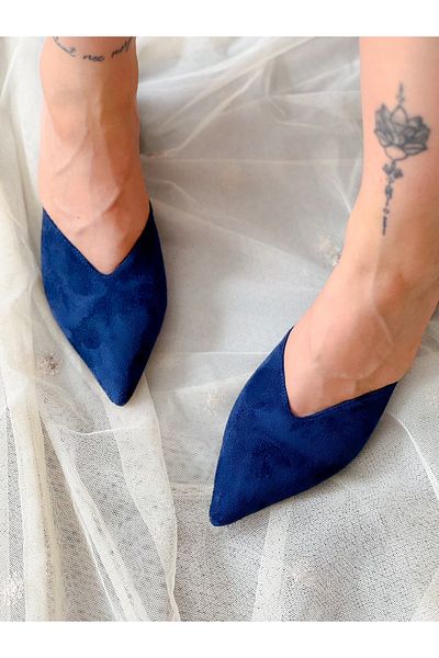 irmona Παντόφλες Oasis με τακούνι Navy Blue Suede