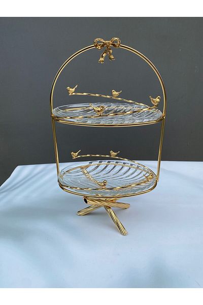 vanilya accessory 2-Tier Gold Presentation Holder - Bird Model Glass