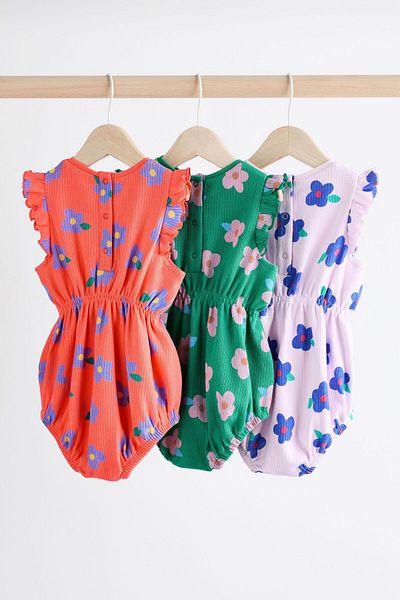 Next Baby Shiny Floral Patterned 100% Cotton 3-Piece Romper Set