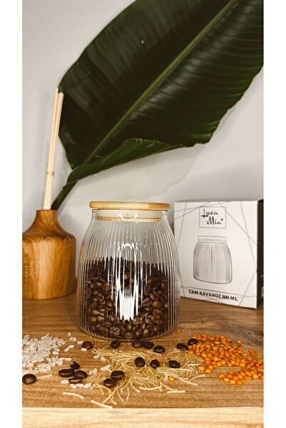 Luca Mia Striped Glass Jar with Bamboo Lid 800 ml