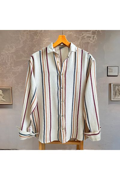 Hazhers Ανδρικό γιακά oversize - 100% λινό μακρυμάνικο καλοκαιρινό πουκάμισο