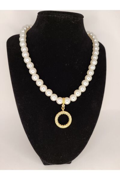 Romea Çeyrek Altın Uyumlu İncili Kolye, Çeyrek Altın Takılan, Takılabilen, Ko...