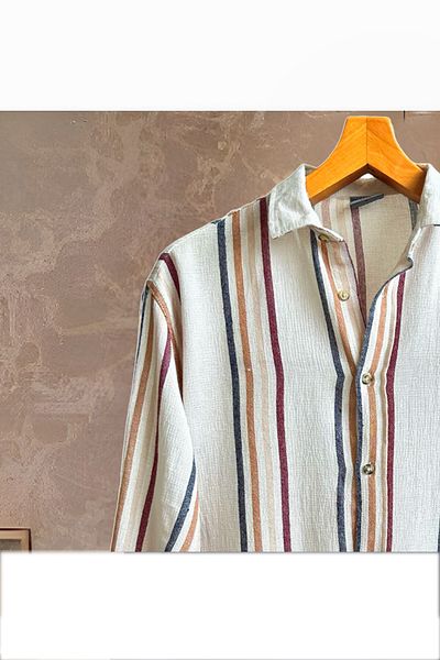 Hazhers Ανδρικό γιακά oversize - 100% λινό μακρυμάνικο καλοκαιρινό πουκάμισο