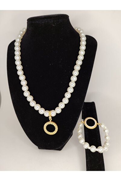 Romea Çeyrek Altın Uyumlu İncili Kolye Bileklik Seti, Çeyrek Altın Takılan Ko...