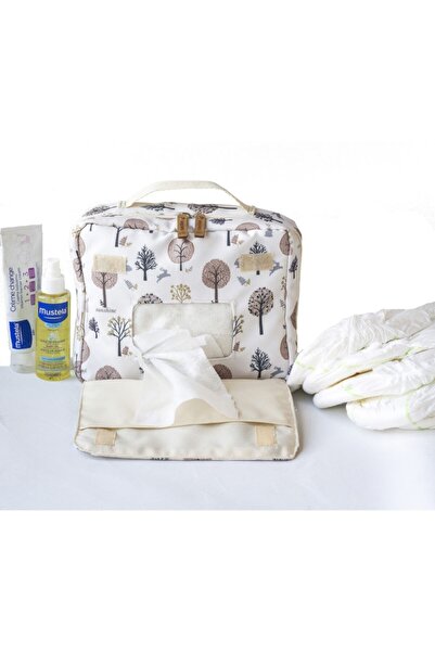 SUNSHINE Ağaç Desenli Alt Açma Bebek Bezi Bakım Çantası Bebek Organizeri