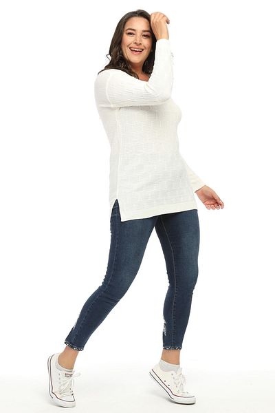 Ebsumu Tricotaje albe cu modele pentru tricotaje de păr pentru damă