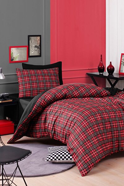 Enlora Home Kolay Ütülenir Nevresim Takımı Tek Kişilik Iskoç Kırmızı