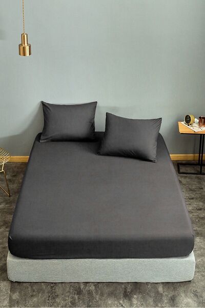 Enlora Home Lastikli Çarşaf + Yastık Kılıfı Tek Kişilik Basic Füme