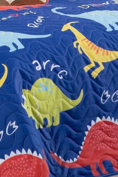 Enlora Home Kapitone Yatak Örtüsü Seti Tek Kişilik Dinazorus Mavi