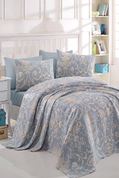 Enlora Home Çift Kişilik Doğal Pike Baskılı Tuval Mavi