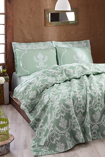 Enlora Home Desenli Pike Örtü Tek Kişilik Pure SuYeşili (Pike)