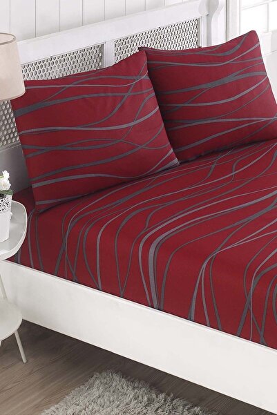 Enlora Home Pes Lastikli Çarşaf Seti Çift Kişilik Verda Bordo
