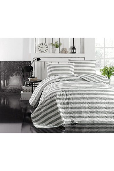 Enlora Home Stk Kapitone Yatak Örtüsü Seti Çift Kişilik Hook Gri