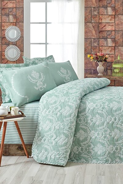 Enlora Home Çift Kişilik Kapitone Yatak Örtüsü Seti Pure Suyeşili