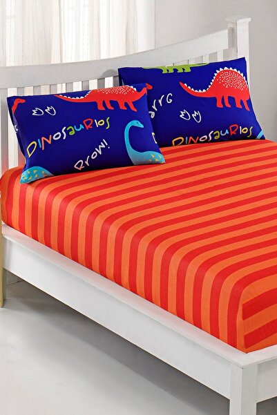 Enlora Home Pes Lastikli Çarşaf Seti Çift Kişilik Dinazorus Mavi