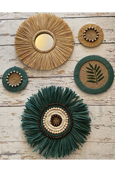 Aylak Tasarım Aylak Şeyler Zümrüt yeşili bohem set ,rafya ayna seti,hediyelik
