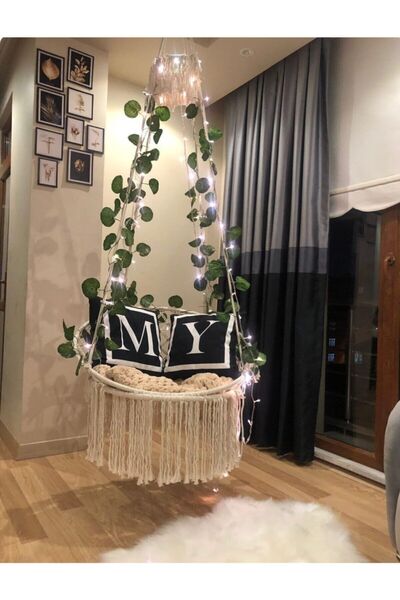 AslanButik Makrome Özel Örgü Salıncak Hamak Pamuk İp 60 X 80 Turkuaz Yastık