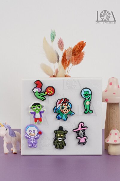 Crocs HALLOWEEN - Corcs Jibbitz- Terlik Süsü - Kaucuk - Suluk Süsü Telefon- Süsü, 7 Adet Charm, Matara Süs