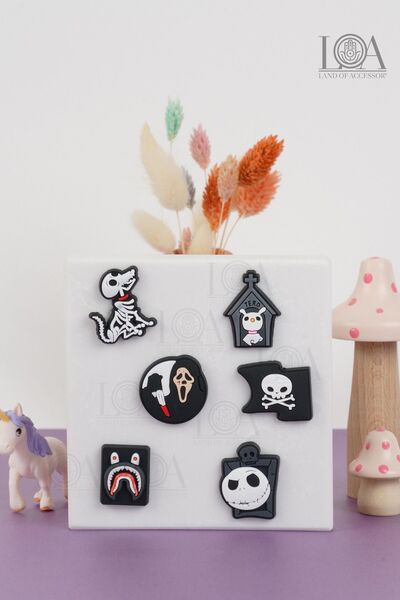 Crocs HALLOWEEN - Corcs Jibbitz- Terlik Süsü - Kaucuk - Suluk Süsü Telefon- Süsü, 6 Adet Charm, Matara Süs