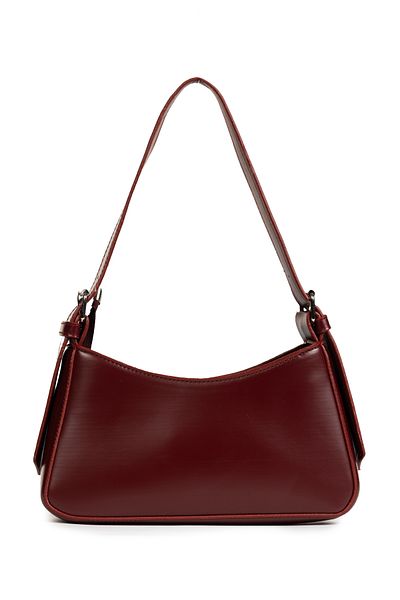 macharelbasic Burgundy Lined Women's Baguette Bag - Eyed Strap Detail