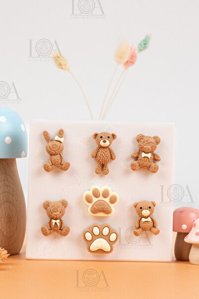 Crocs Corcs Jibbitz Terlik Süsü - Suluk Süsü - Telefon Süsü, 7 Adet Ayıcık Charm, Matara Süsü