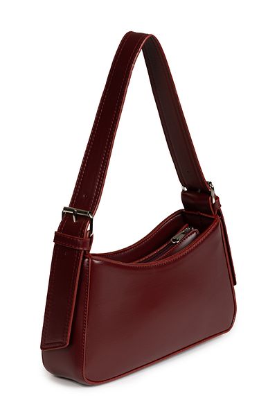 macharelbasic Burgundy Lined Women's Baguette Bag - Eyed Strap Detail