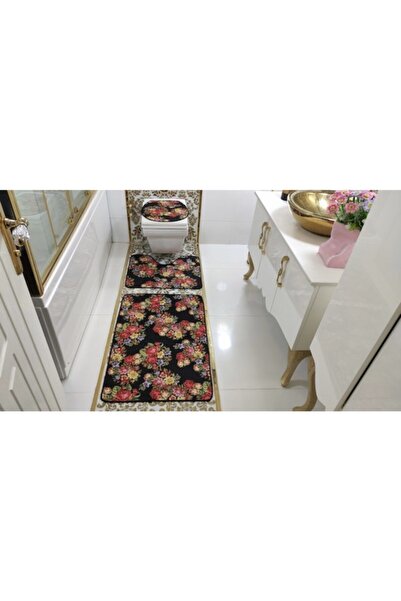 Flowers Banyo Halısı Klozet Takımı 3'lü Set