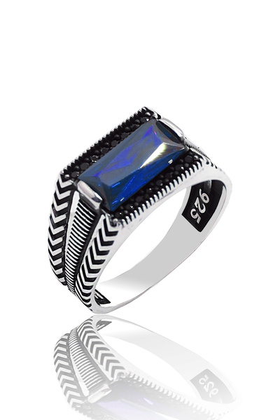 Midyat Nurtaş Gümüş Safir Mikro Zirkon Taşlı 925 Ayar Gümüş Erkek Yüzük 201023206