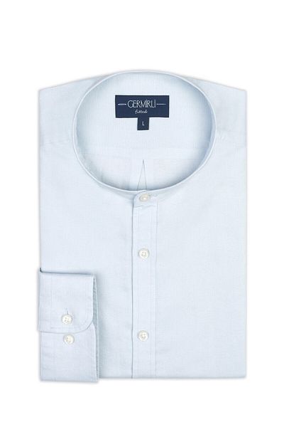 Germirli Men's Judge Collar Tailor Fit Light Blue Cotton Linen Shirt