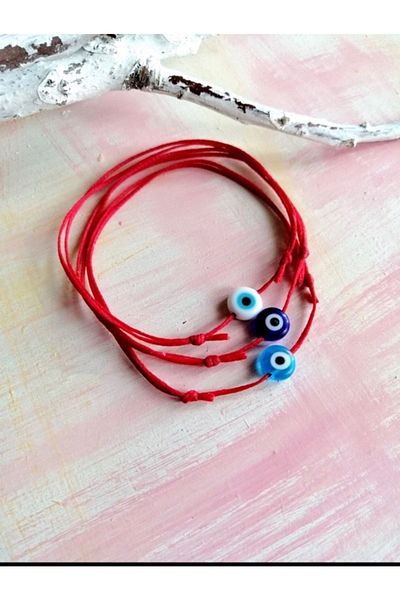 Atelier Çağla Glass Evil Eye Beaded Red String Bracelet - White