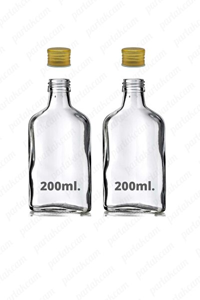 parlakcam 200ml Cold Brew Kahve Şişesi Sızdırmaz Gold Kapaklı Matara Cam Yassı Şişe Sıvı Gıdalara Uygun 2 Adet