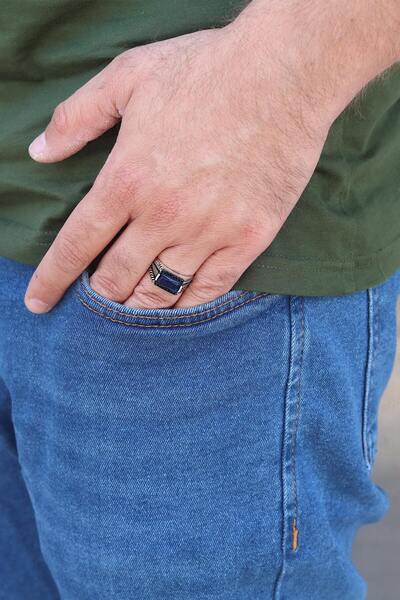 Midyat Nurtaş Gümüş Safir Mikro Zirkon Taşlı 925 Ayar Gümüş Erkek Yüzük 201023206