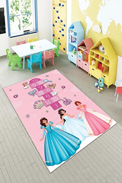 Genel Markalar Pembe Prensen ve Seksek Desen Yıkanabilr Kaymaz Taban Leke Tut...