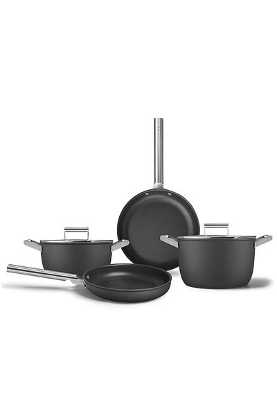 SMEG Cookware 50's Style Prıma Black 4-Piece Pot & Pan Set Ckffckfc2624blm