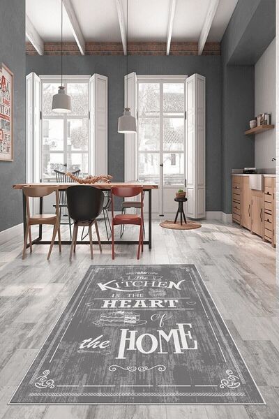 MENTEŞ HOME Gri Kitchen Mutfak Yazılı Yıkanabilir Kaymaz Taban Leke Tutmaz Mo...